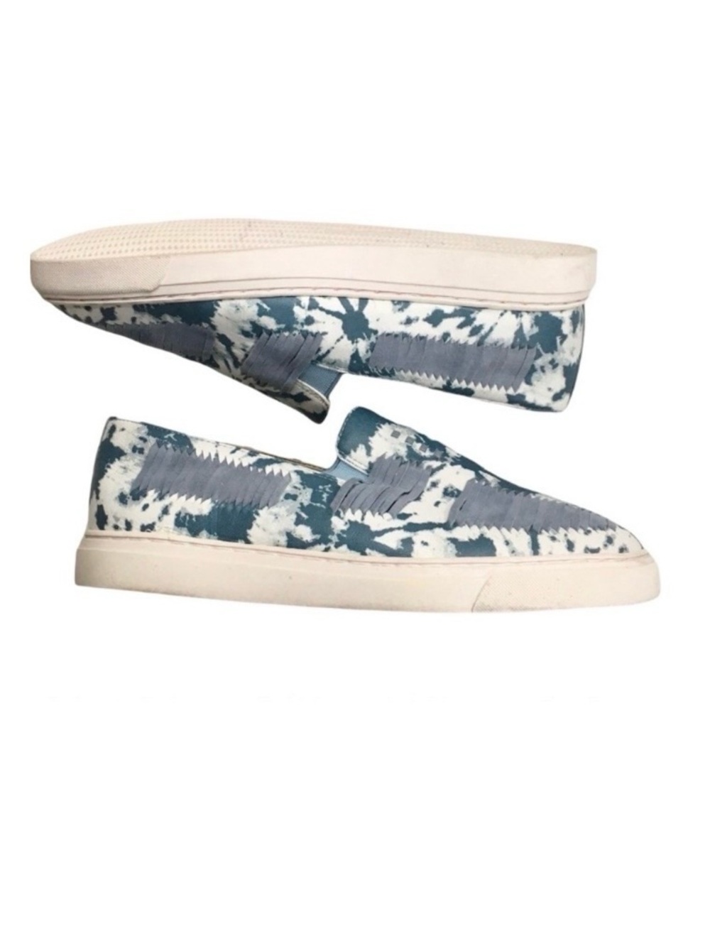 Lori Goldstein Leather Slip On Blue & White Tie Dye Li-Baize Sneakers | 8